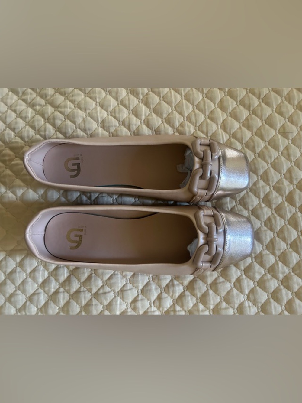 Women’s Metallic Blush Ballet Flats with Chain Accent